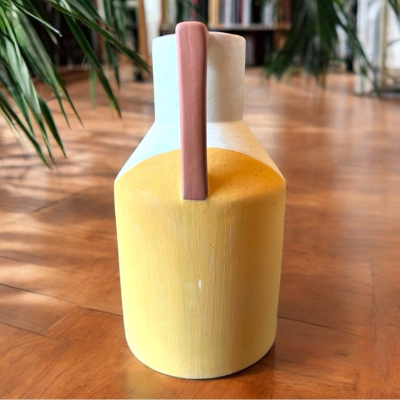 COCOLORIST Ceramic Vase w/ Handles Blue Yellow Cream - Handmade - Picture 2 of 12